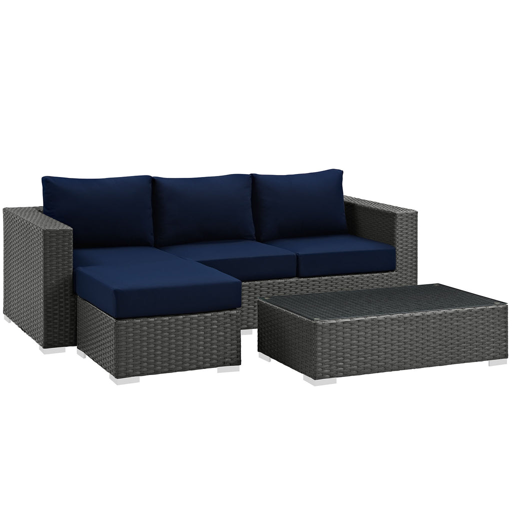 Sojourn 3 Piece Outdoor Patio Sunbrella Sectional Set in Canvas Navy-4