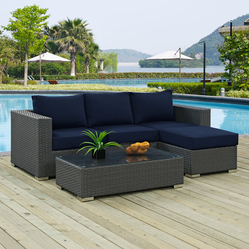 Sojourn 3 Piece Outdoor Patio Sunbrella Sectional Set in Canvas Navy-4