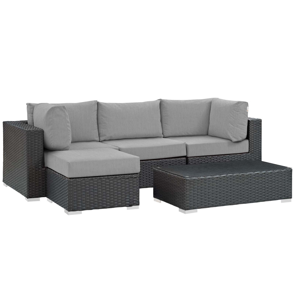 Sojourn 5 Piece Outdoor Patio Sunbrella Sectional Set in Canvas Gray-1