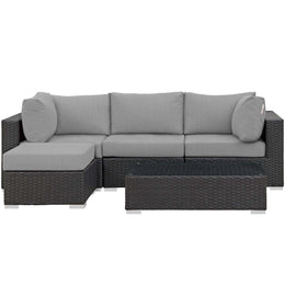 Sojourn 5 Piece Outdoor Patio Sunbrella Sectional Set in Canvas Gray-1