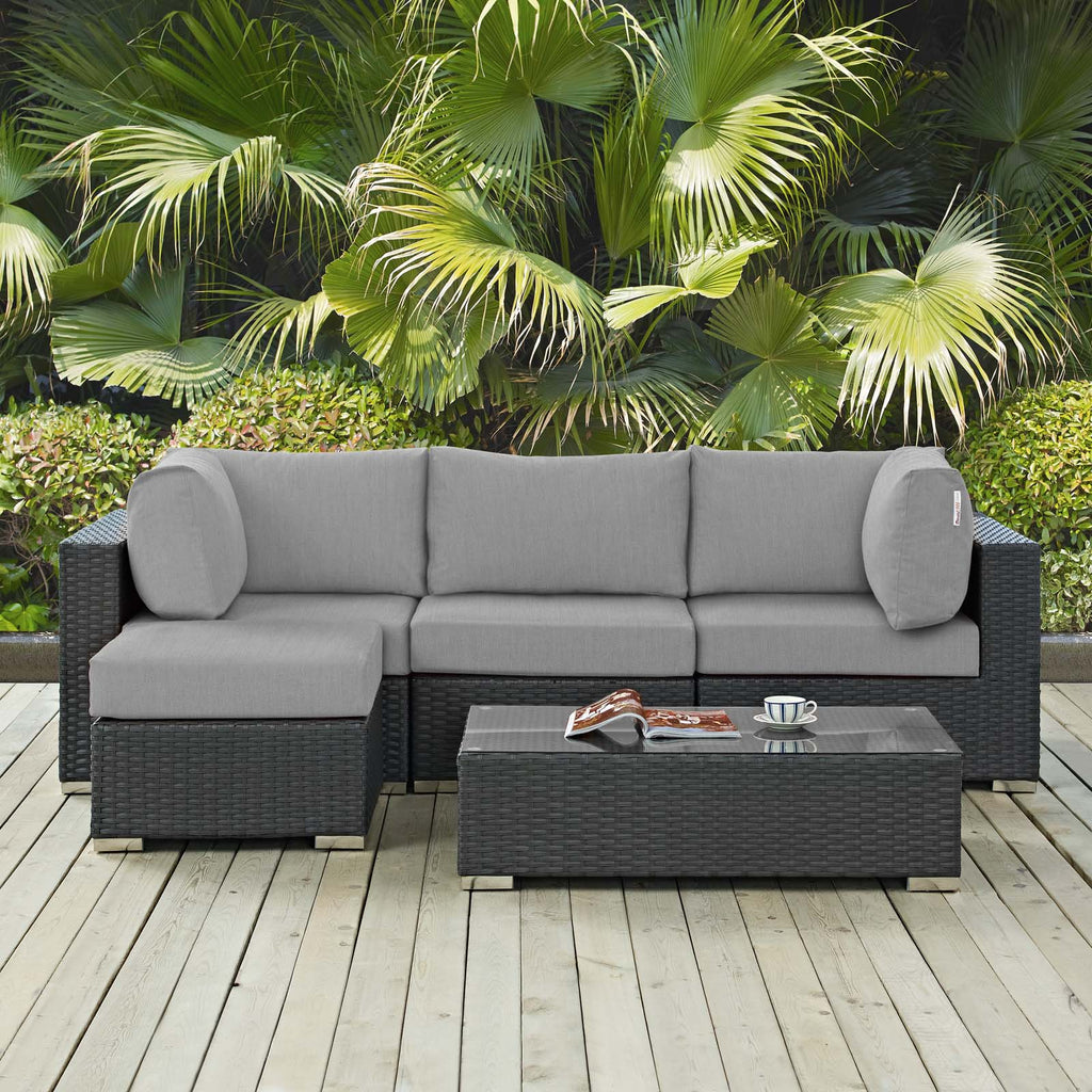 Sojourn 5 Piece Outdoor Patio Sunbrella Sectional Set in Canvas Gray-1