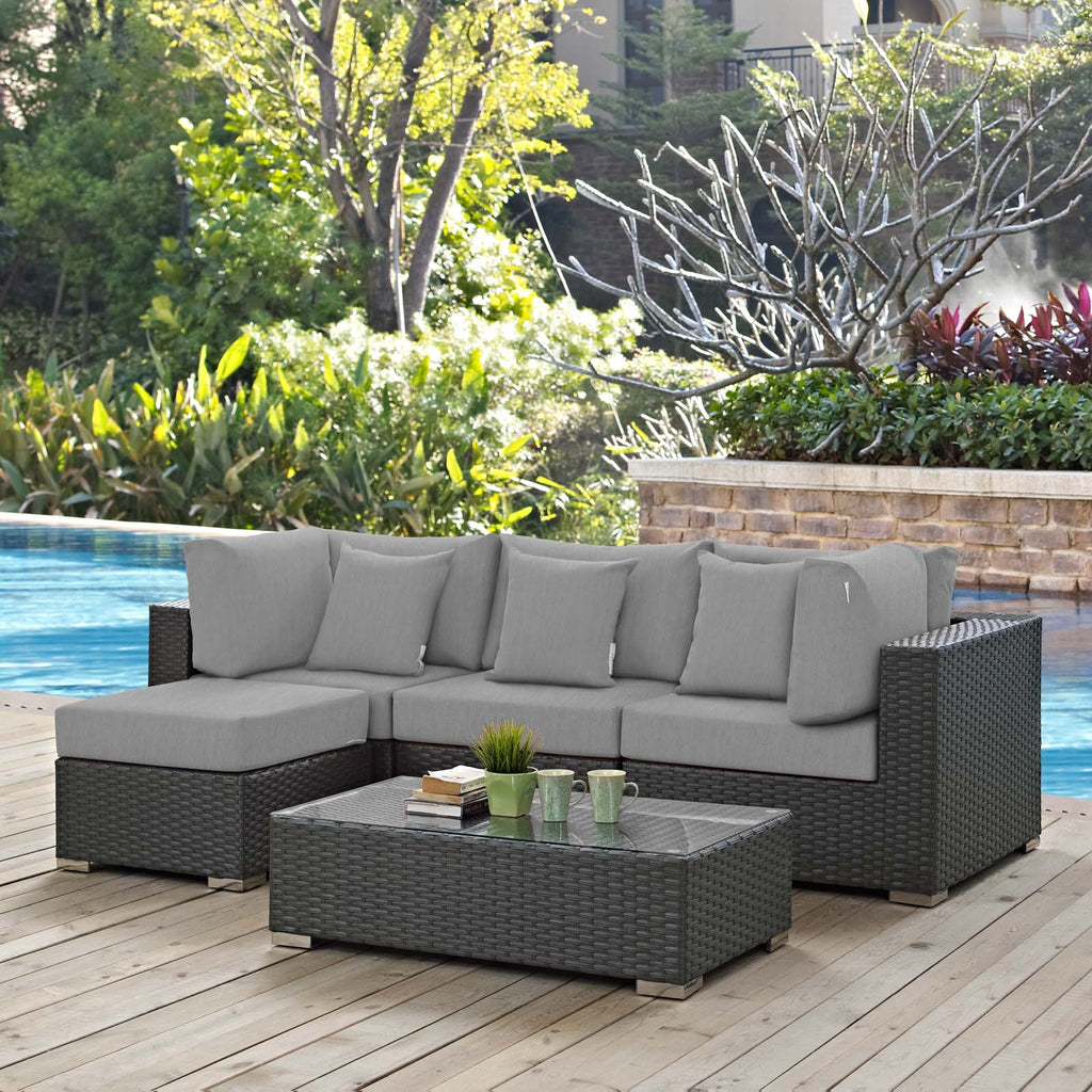 Sojourn 5 Piece Outdoor Patio Sunbrella Sectional Set in Canvas Gray-1