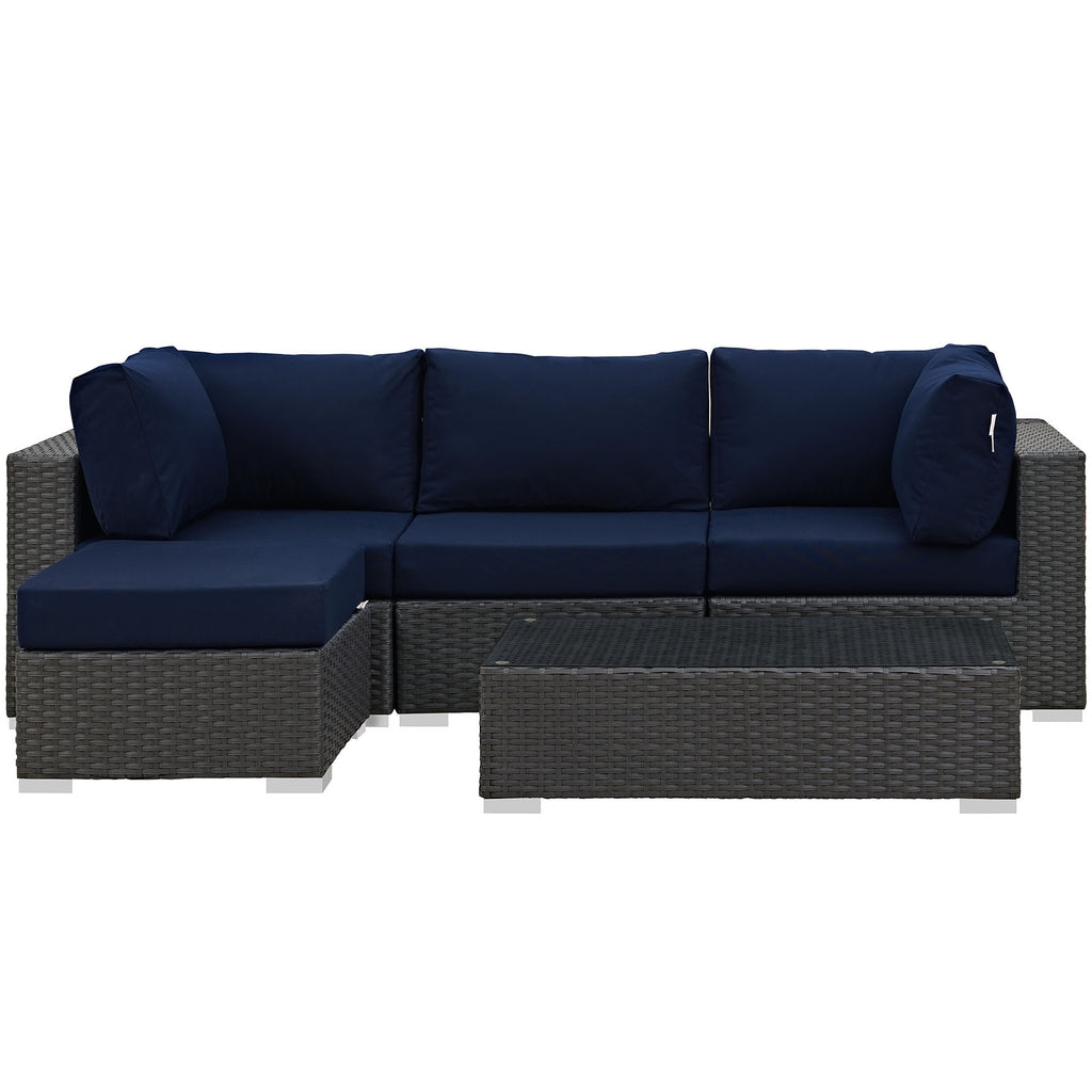 Sojourn 5 Piece Outdoor Patio Sunbrella Sectional Set in Canvas Navy-4