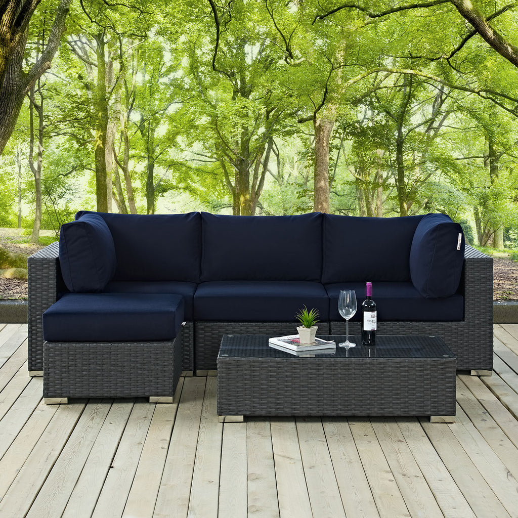 Sojourn 5 Piece Outdoor Patio Sunbrella Sectional Set in Canvas Navy-4