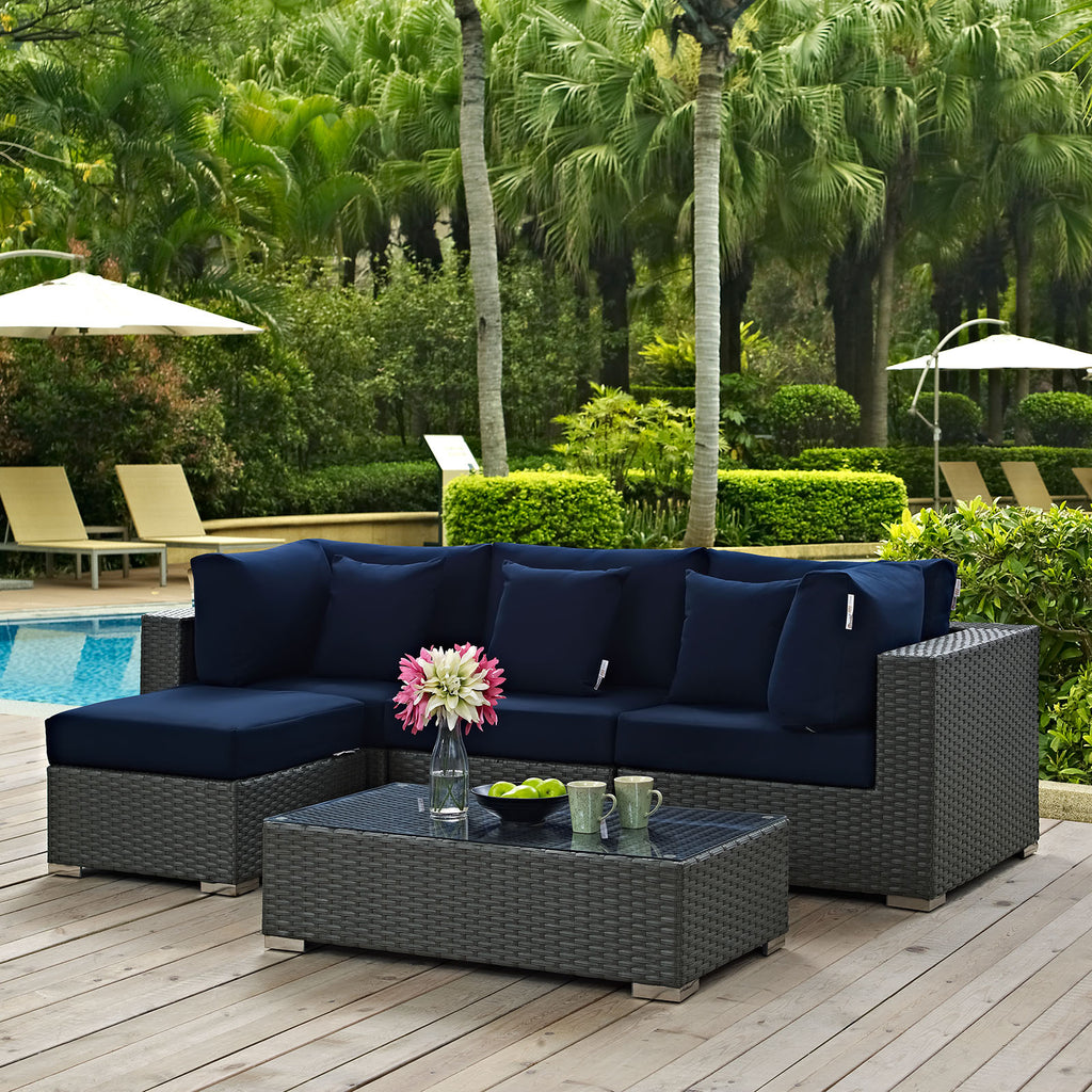 Sojourn 5 Piece Outdoor Patio Sunbrella Sectional Set in Canvas Navy-4