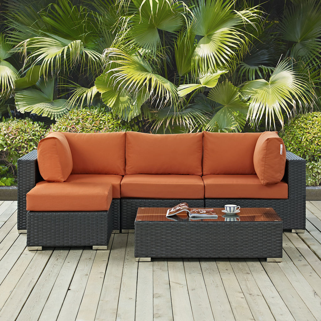 Sojourn 5 Piece Outdoor Patio Sunbrella Sectional Set in Canvas Tuscan-4