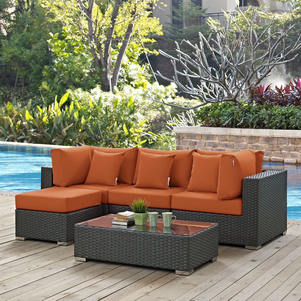 Sojourn 5 Piece Outdoor Patio Sunbrella Sectional Set in Canvas Tuscan-4