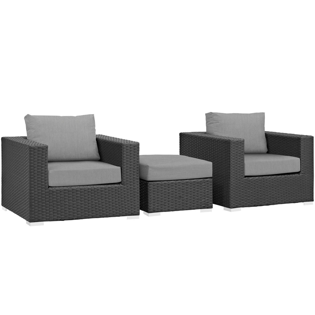 Sojourn 3 Piece Outdoor Patio Sunbrella Sectional Set in Canvas Gray-1