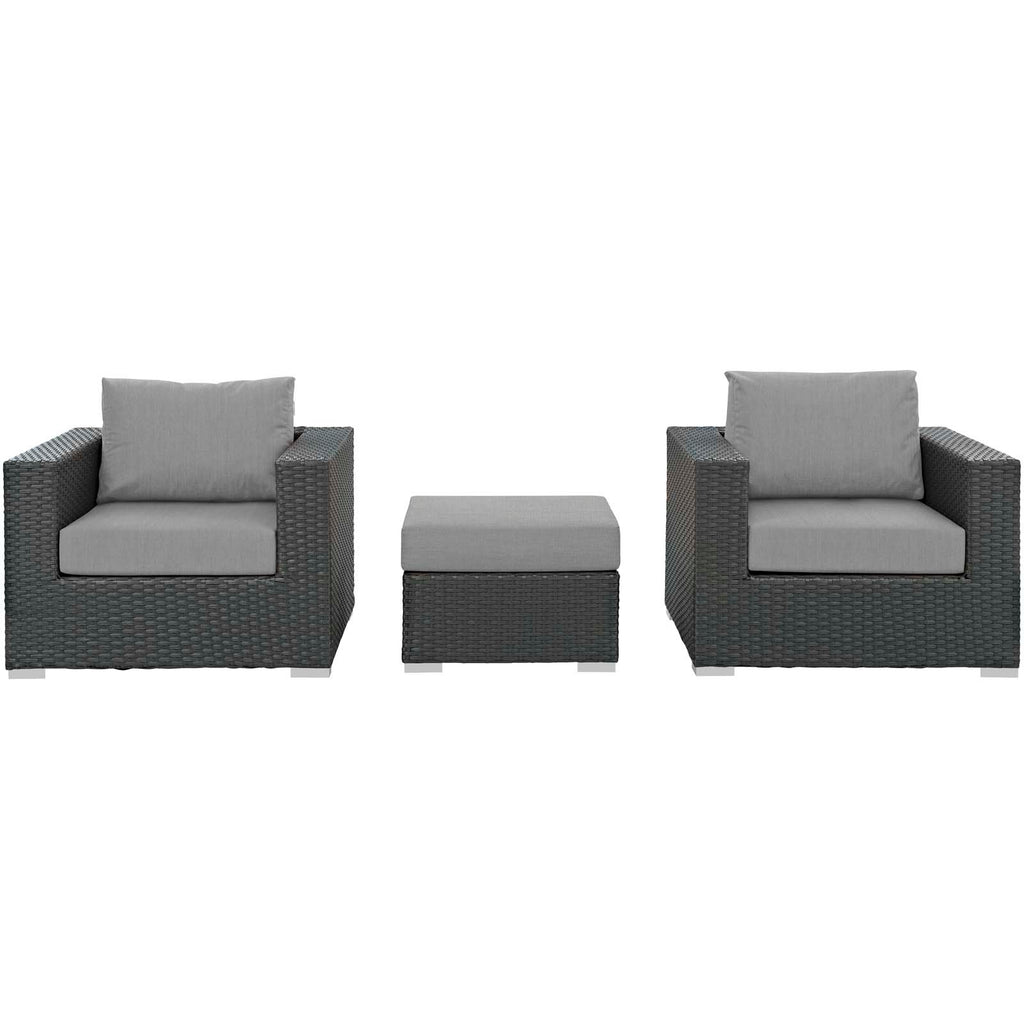 Sojourn 3 Piece Outdoor Patio Sunbrella Sectional Set in Canvas Gray-1