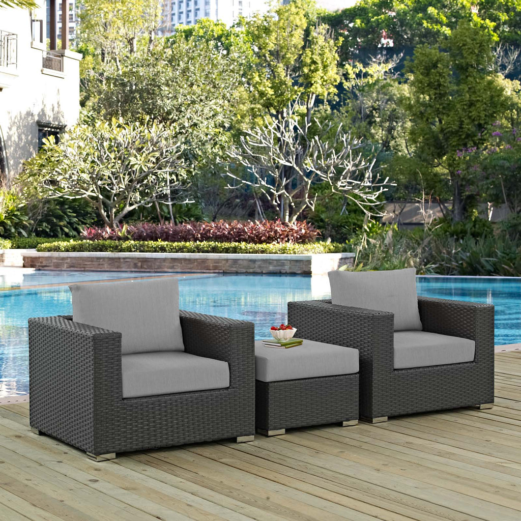 Sojourn 3 Piece Outdoor Patio Sunbrella Sectional Set in Canvas Gray-1