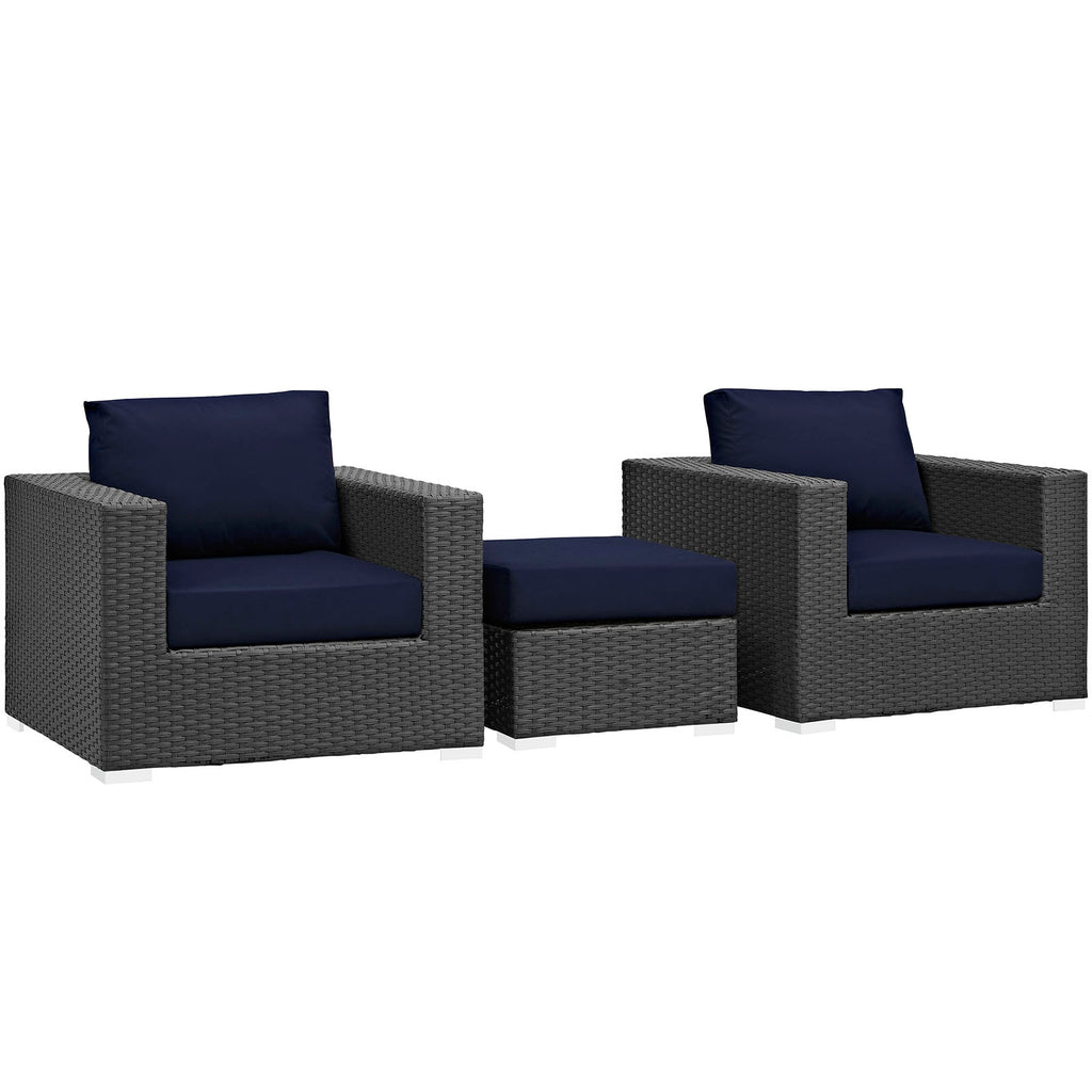 Sojourn 3 Piece Outdoor Patio Sunbrella Sectional Set in Canvas Navy-3