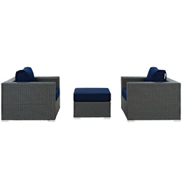 Sojourn 3 Piece Outdoor Patio Sunbrella Sectional Set in Canvas Navy-3