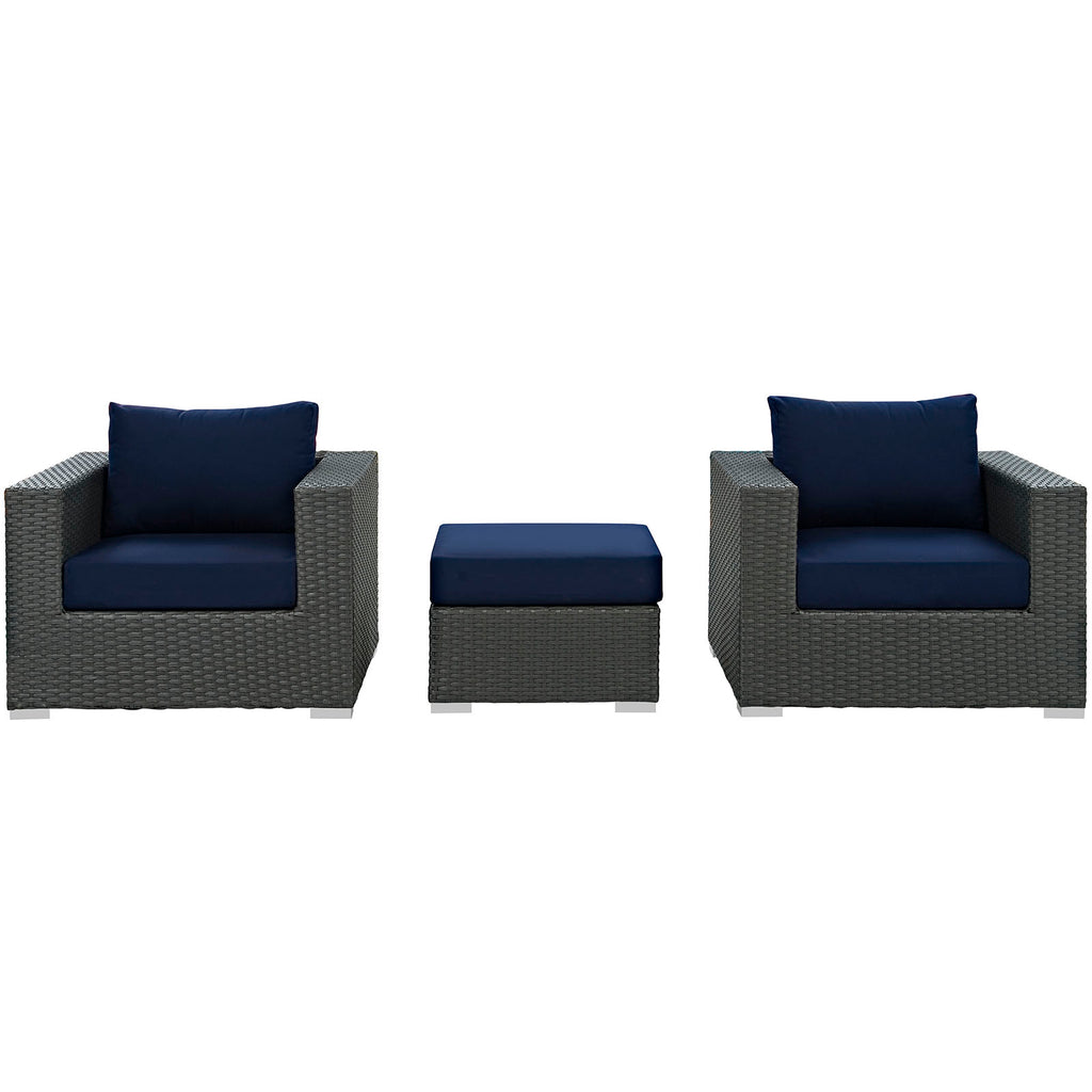 Sojourn 3 Piece Outdoor Patio Sunbrella Sectional Set in Canvas Navy-3