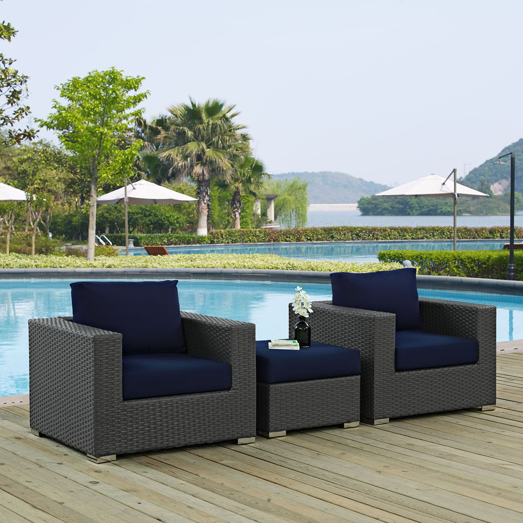 Sojourn 3 Piece Outdoor Patio Sunbrella Sectional Set in Canvas Navy-3