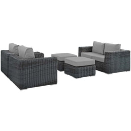 Summon 5 Piece Outdoor Patio Sunbrella Sectional Set in Canvas Gray-3