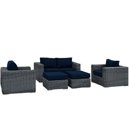 Summon 5 Piece Outdoor Patio Sunbrella Sectional Set in Canvas Navy-4