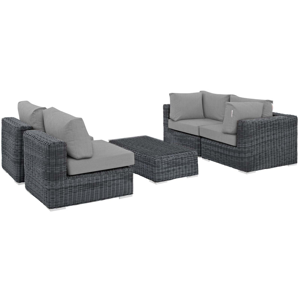 Summon 5 Piece Outdoor Patio Sunbrella Sectional Set in Canvas Gray-2