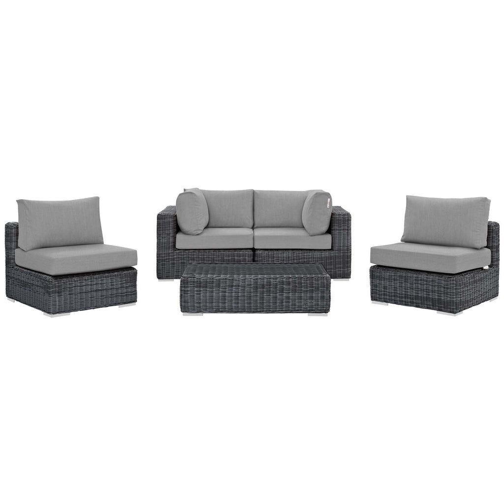 Summon 5 Piece Outdoor Patio Sunbrella Sectional Set in Canvas Gray-2