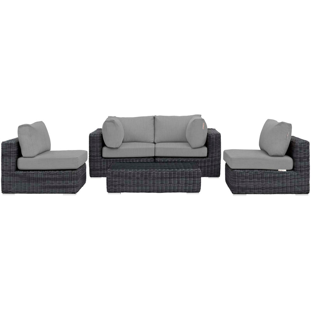 Summon 5 Piece Outdoor Patio Sunbrella Sectional Set in Canvas Gray-2