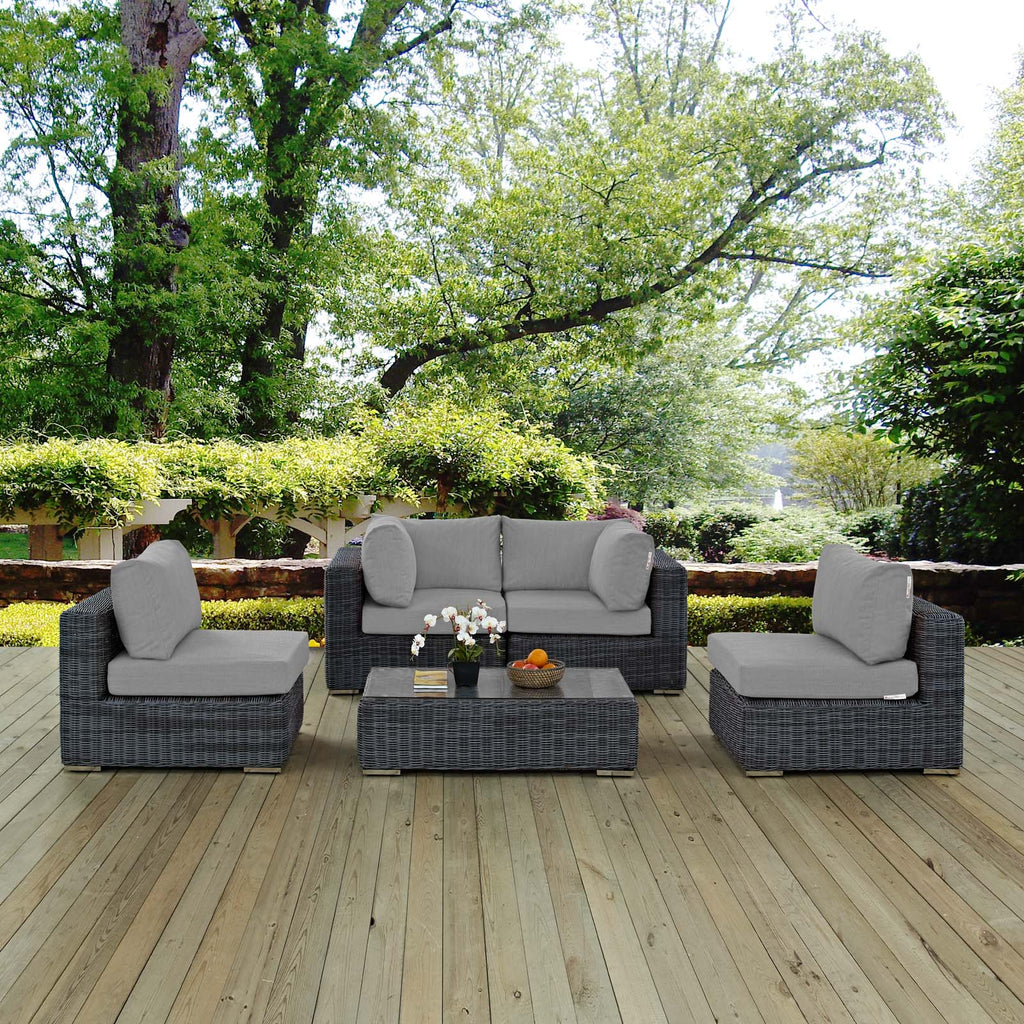 Summon 5 Piece Outdoor Patio Sunbrella Sectional Set in Canvas Gray-2