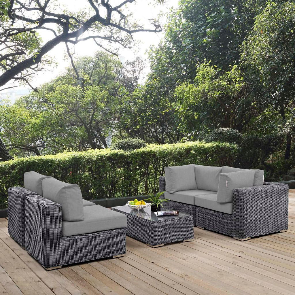 Summon 5 Piece Outdoor Patio Sunbrella Sectional Set in Canvas Gray-2