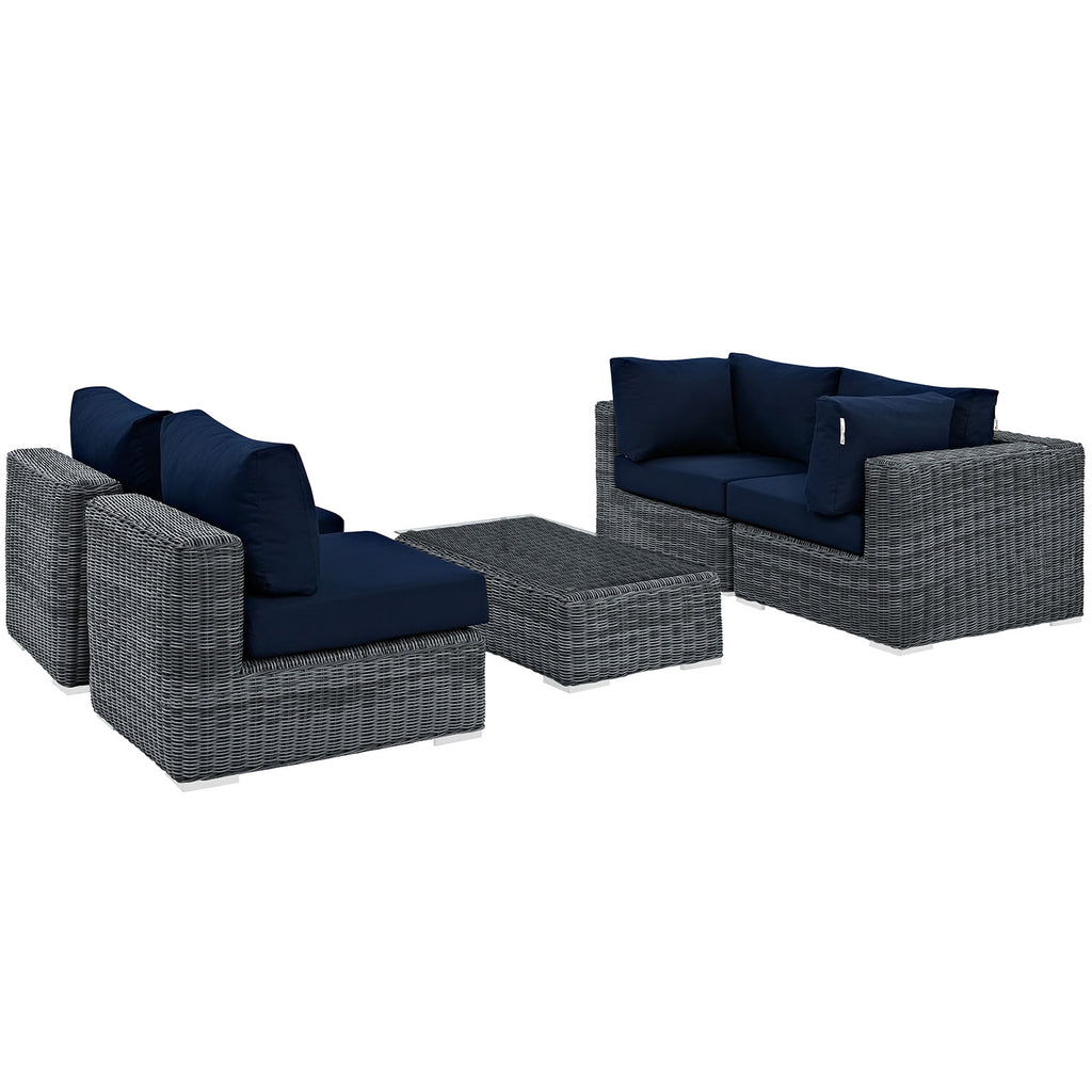 Summon 5 Piece Outdoor Patio Sunbrella Sectional Set-Canvas Navy-4