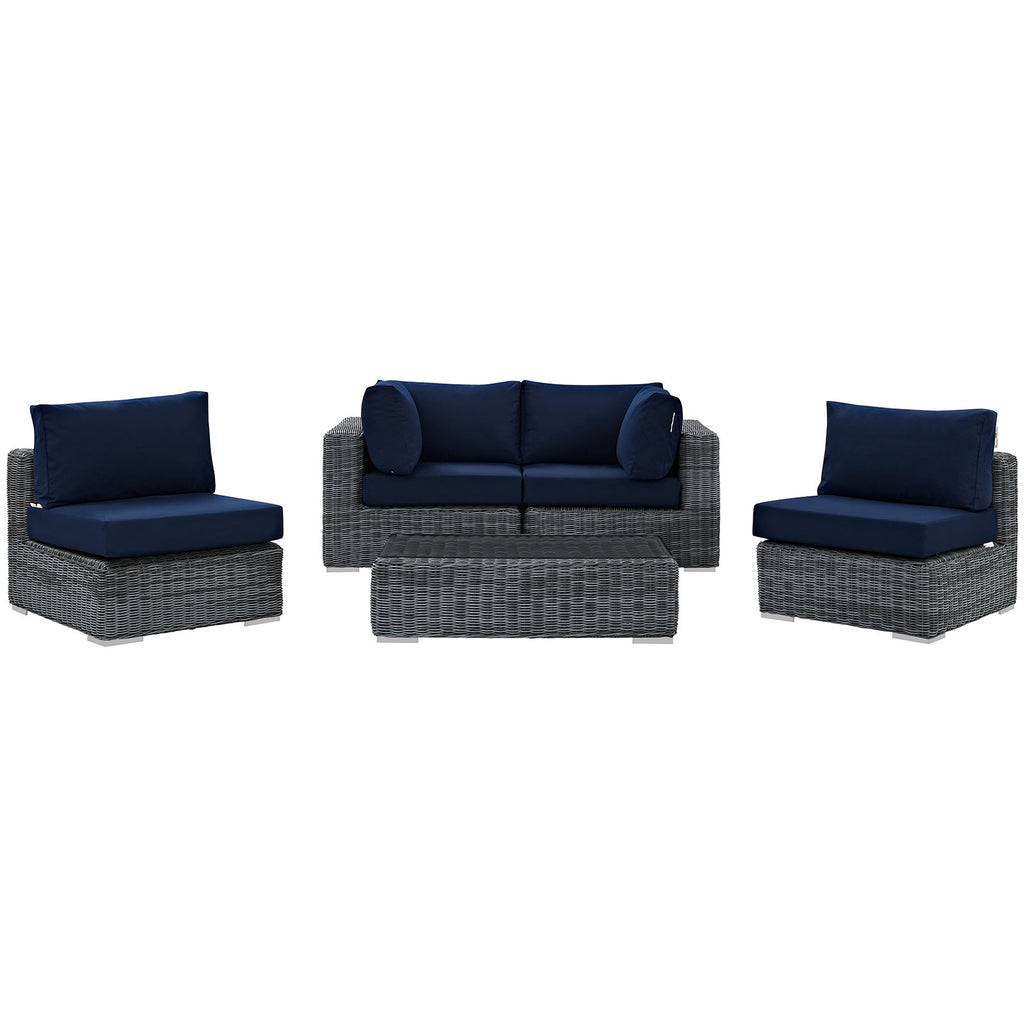 Summon 5 Piece Outdoor Patio Sunbrella Sectional Set-Canvas Navy-4