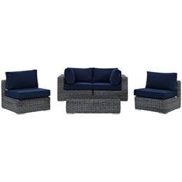 Summon 5 Piece Outdoor Patio Sunbrella Sectional Set-Canvas Navy-4