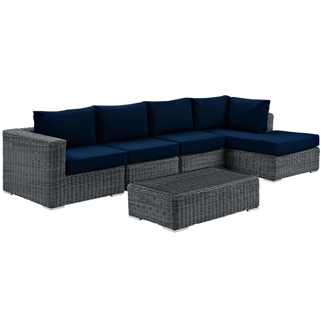 Summon 5 Piece Outdoor Patio Sunbrella Sectional Set in Canvas Navy-3