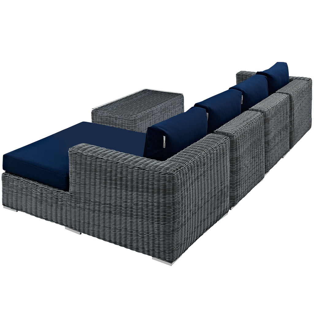 Summon 5 Piece Outdoor Patio Sunbrella Sectional Set in Canvas Navy-3