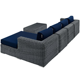 Summon 5 Piece Outdoor Patio Sunbrella Sectional Set in Canvas Navy-3