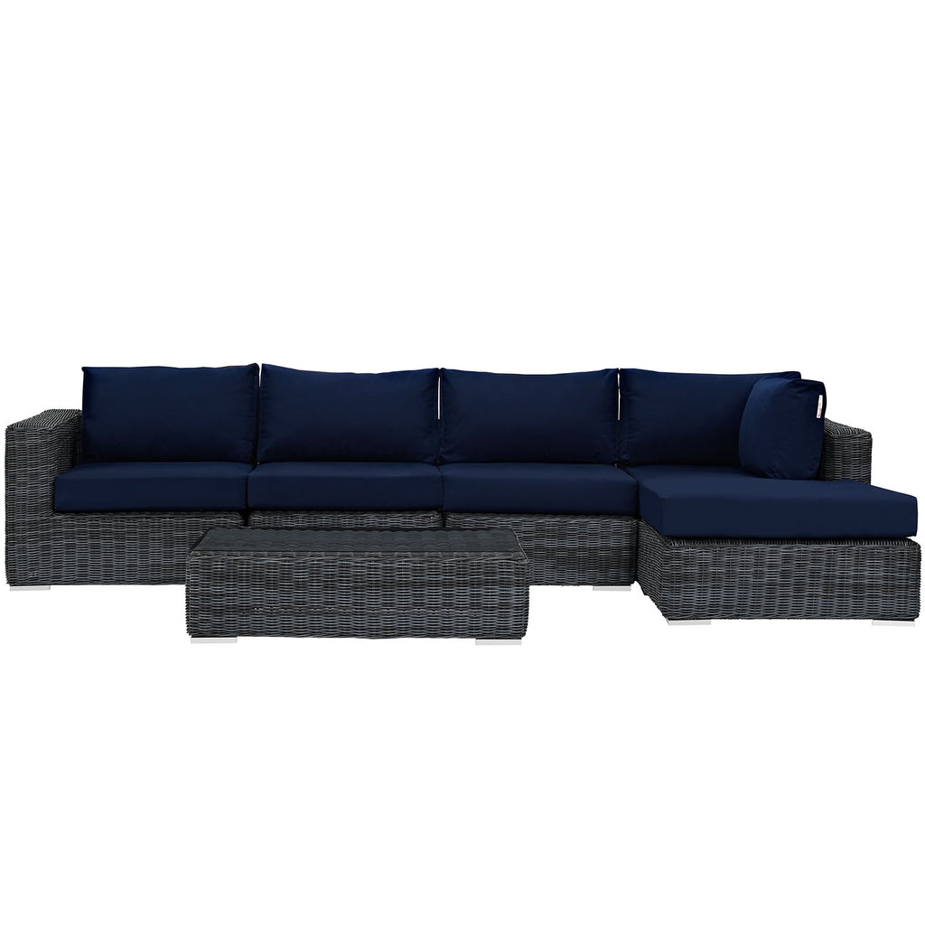 Summon 5 Piece Outdoor Patio Sunbrella Sectional Set in Canvas Navy-3