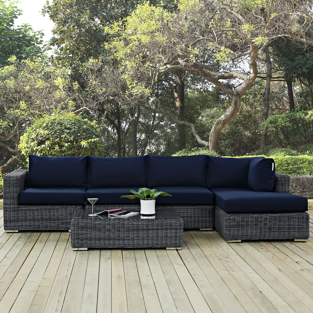 Summon 5 Piece Outdoor Patio Sunbrella Sectional Set in Canvas Navy-3