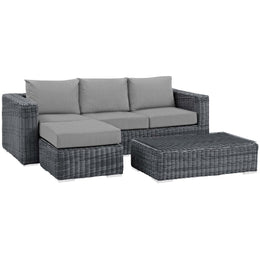 Summon 3 Piece Outdoor Patio Sunbrella Sectional Set in Canvas Gray-2