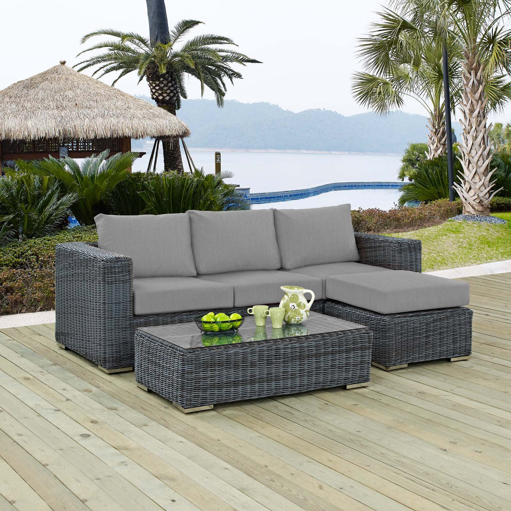 Summon 3 Piece Outdoor Patio Sunbrella Sectional Set in Canvas Gray-2