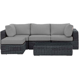 Summon 5 Piece Outdoor Patio Sunbrella Sectional Set in Canvas Gray-1