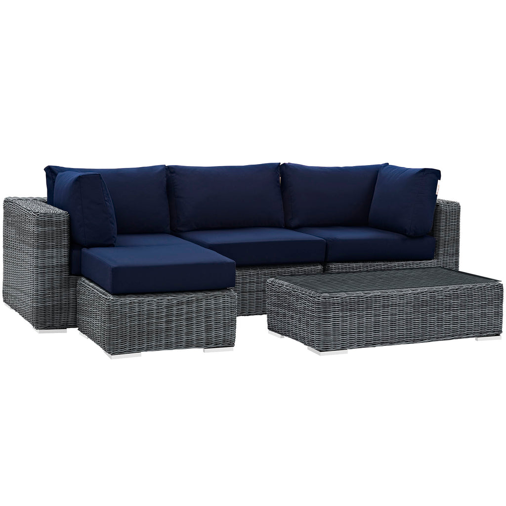 Summon 5 Piece Outdoor Patio Sunbrella Sectional Set-Canvas Navy-3