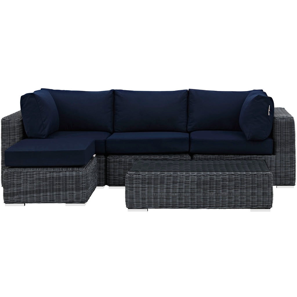 Summon 5 Piece Outdoor Patio Sunbrella Sectional Set-Canvas Navy-3