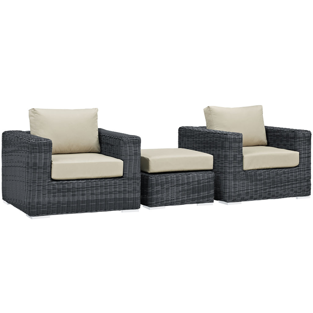 Summon 3 Piece Outdoor Patio Sunbrella Sectional Set in Canvas Antique Beige-2