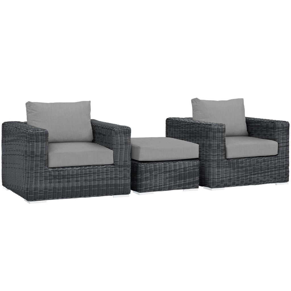 Summon 3 Piece Outdoor Patio Sunbrella Sectional Set in Canvas Gray-1