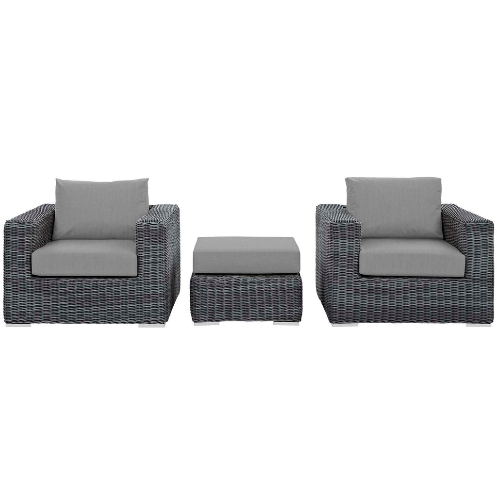 Summon 3 Piece Outdoor Patio Sunbrella Sectional Set in Canvas Gray-1