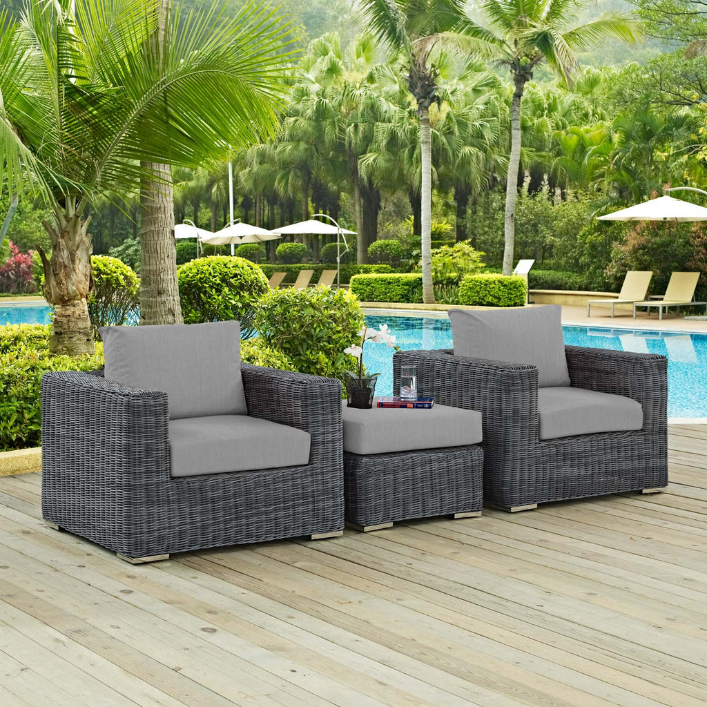 Summon 3 Piece Outdoor Patio Sunbrella Sectional Set in Canvas Gray-1