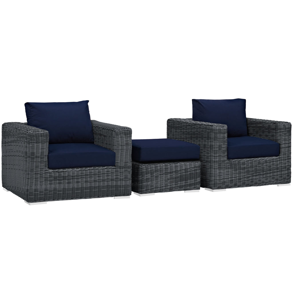 Summon 3 Piece Outdoor Patio Sunbrella Sectional Set in Canvas Navy-2