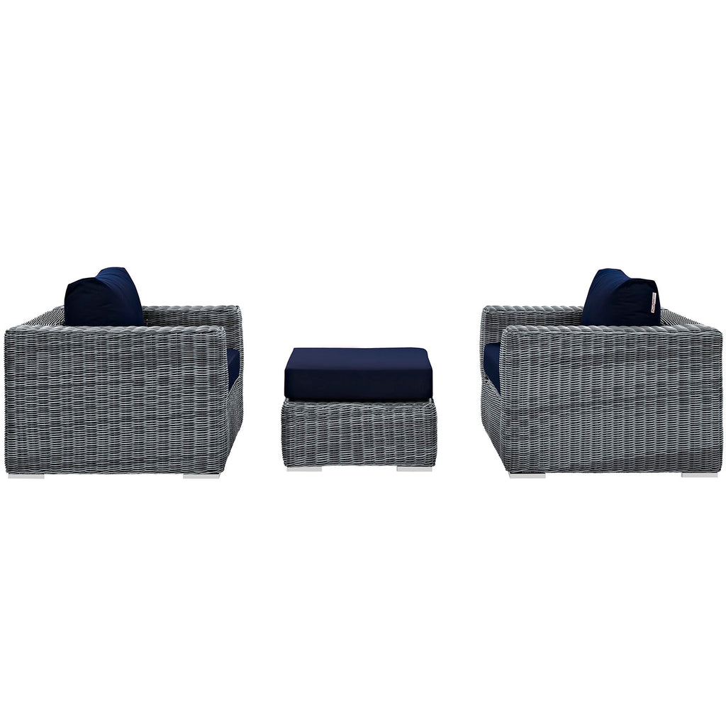 Summon 3 Piece Outdoor Patio Sunbrella Sectional Set in Canvas Navy-2