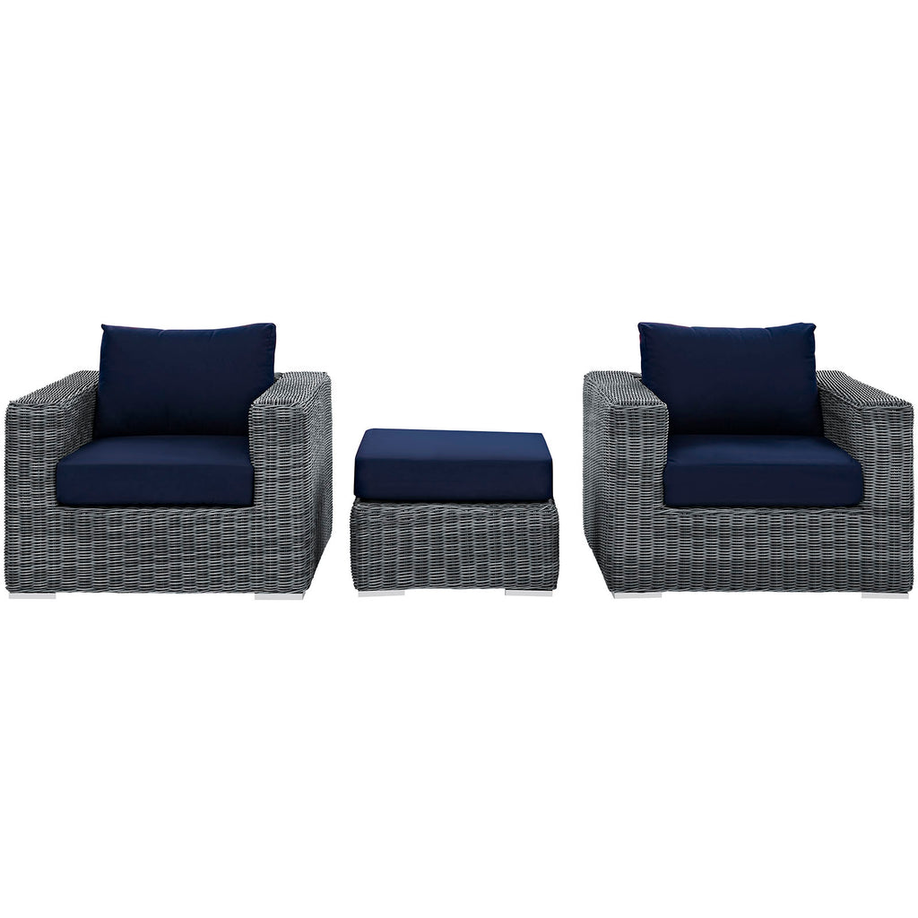 Summon 3 Piece Outdoor Patio Sunbrella Sectional Set in Canvas Navy-2