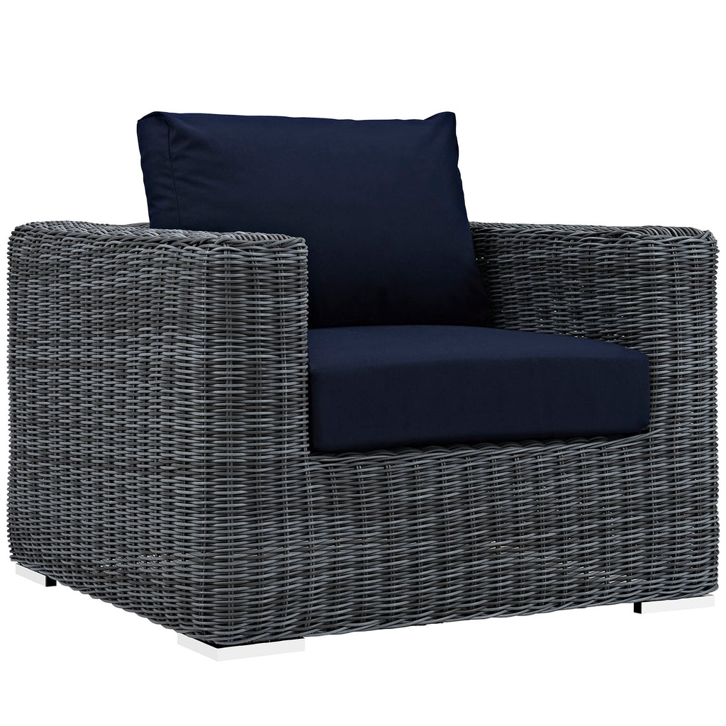 Summon 3 Piece Outdoor Patio Sunbrella Sectional Set in Canvas Navy-2