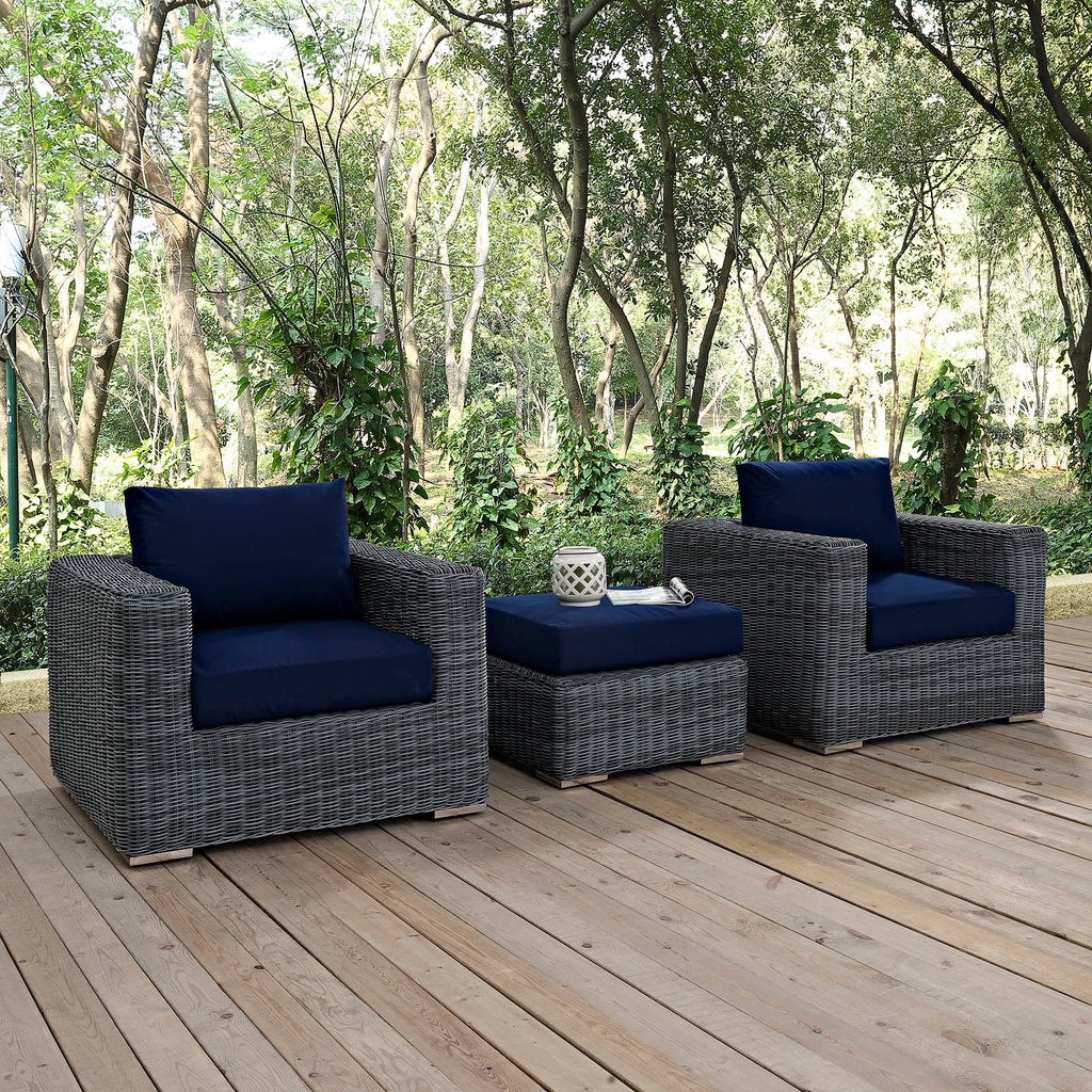 Summon 3 Piece Outdoor Patio Sunbrella Sectional Set in Canvas Navy-2