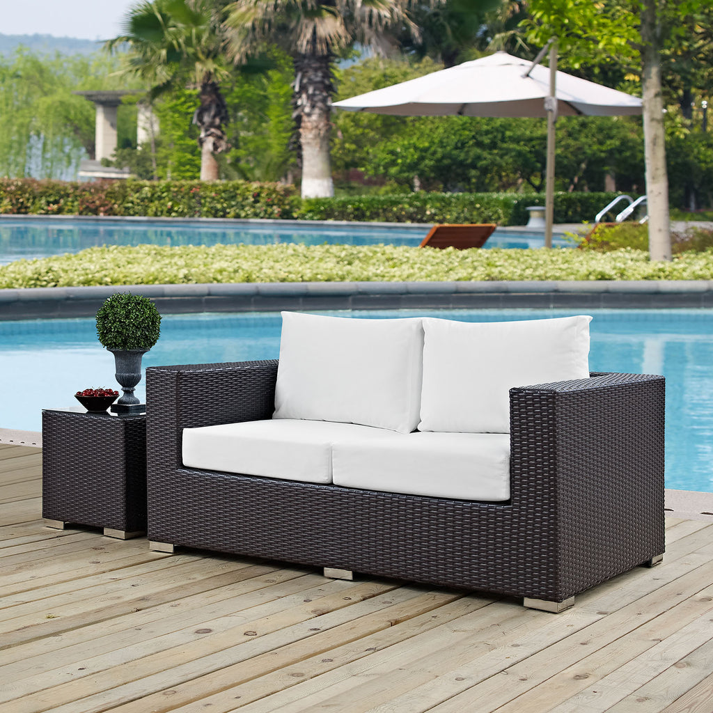 Convene Outdoor Patio Loveseat in Espresso White