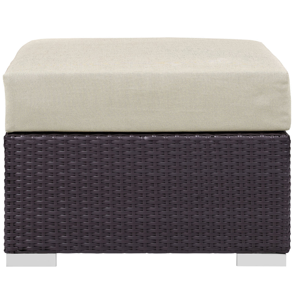 Convene Outdoor Patio Fabric Square Ottoman in Espresso Beige