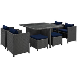 Sojourn 9 Piece Outdoor Patio Sunbrella Dining Set in Canvas Navy-2